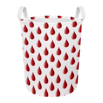 Red Blood Drop Pattern Print Round Laundry Basket