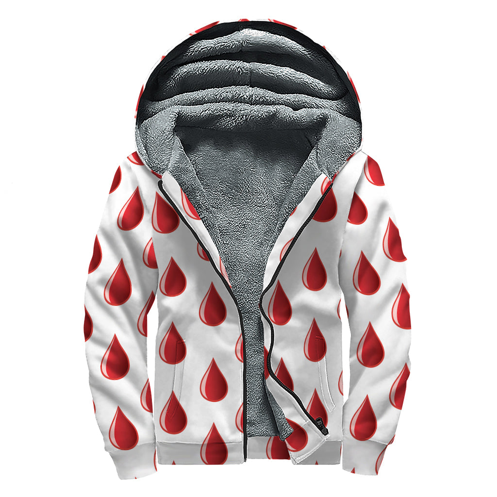 Red Blood Drop Pattern Print Sherpa Lined Zip Up Hoodie
