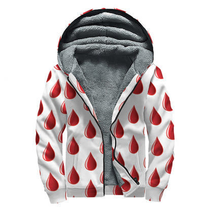 Red Blood Drop Pattern Print Sherpa Lined Zip Up Hoodie