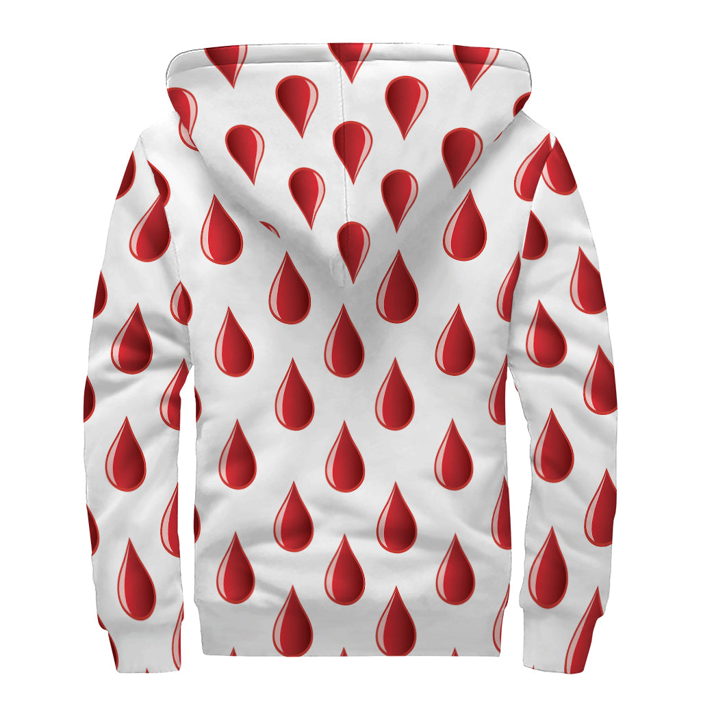 Red Blood Drop Pattern Print Sherpa Lined Zip Up Hoodie