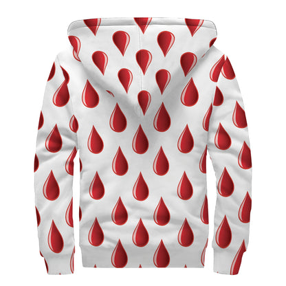 Red Blood Drop Pattern Print Sherpa Lined Zip Up Hoodie