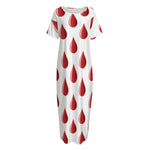 Red Blood Drop Pattern Print Short Sleeve Long Nightdress