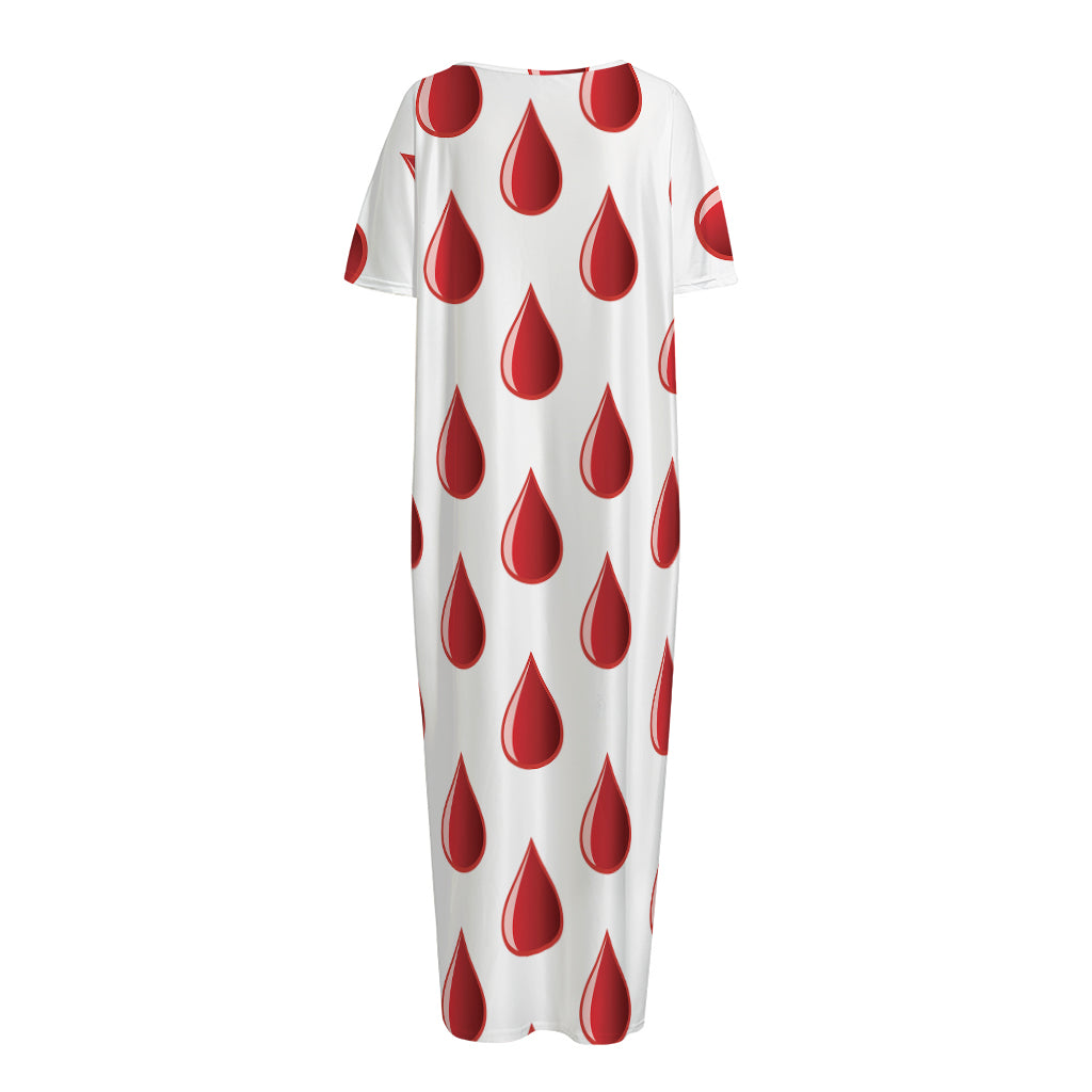 Red Blood Drop Pattern Print Short Sleeve Long Nightdress