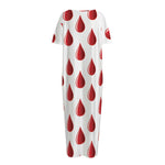 Red Blood Drop Pattern Print Short Sleeve Long Nightdress