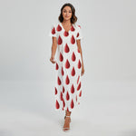 Red Blood Drop Pattern Print Short Sleeve Maxi Dress