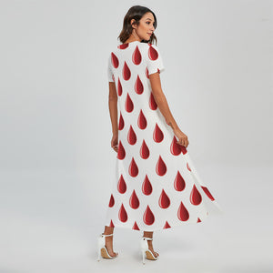 Red Blood Drop Pattern Print Short Sleeve Maxi Dress