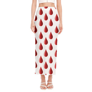 Red Blood Drop Pattern Print Side Slit Maxi Skirt