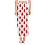 Red Blood Drop Pattern Print Side Slit Maxi Skirt