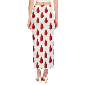 Red Blood Drop Pattern Print Side Slit Maxi Skirt