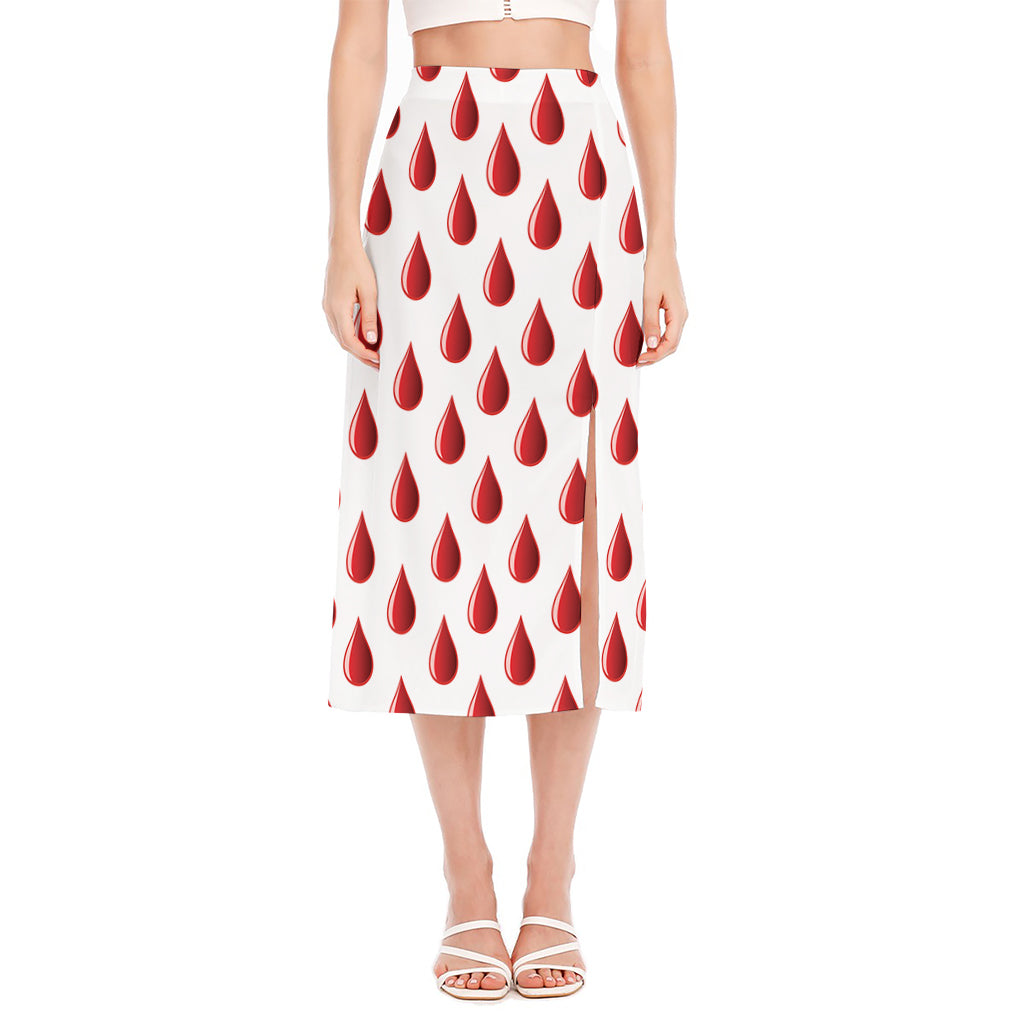 Red Blood Drop Pattern Print Side Slit Midi Skirt