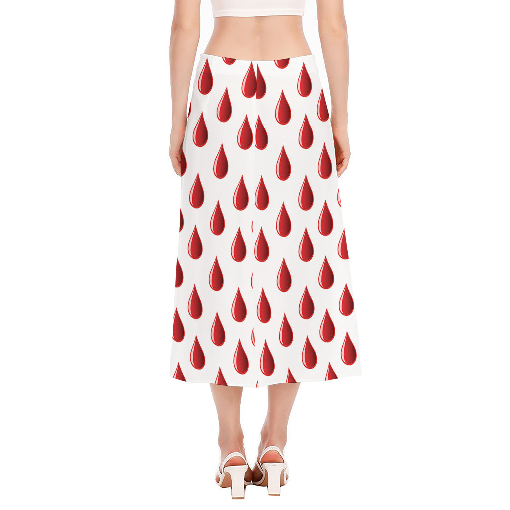 Red Blood Drop Pattern Print Side Slit Midi Skirt