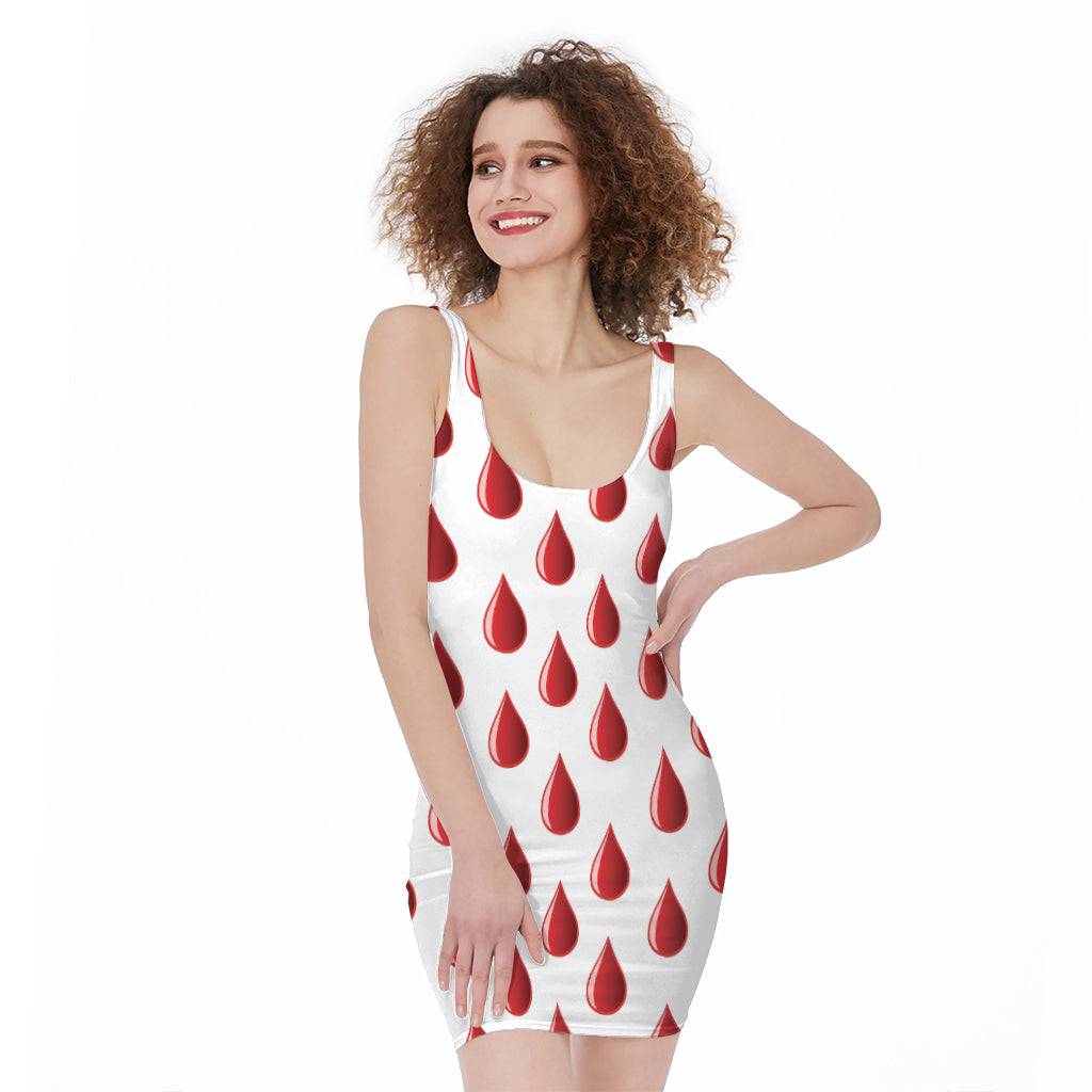 Red Blood Drop Pattern Print Sleeveless Bodycon Dress