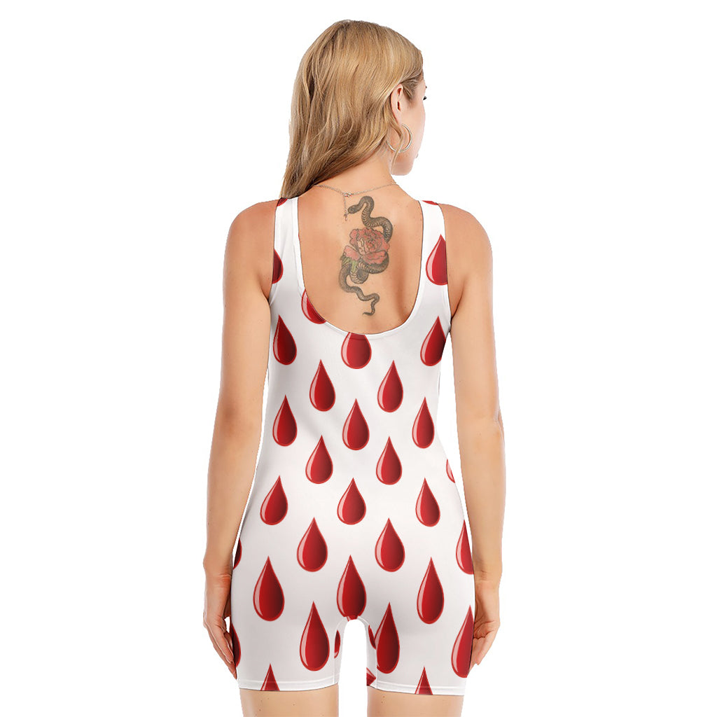 Red Blood Drop Pattern Print Sleeveless One Piece Swimsuit