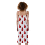 Red Blood Drop Pattern Print Slim Fit Midi Cami Dress