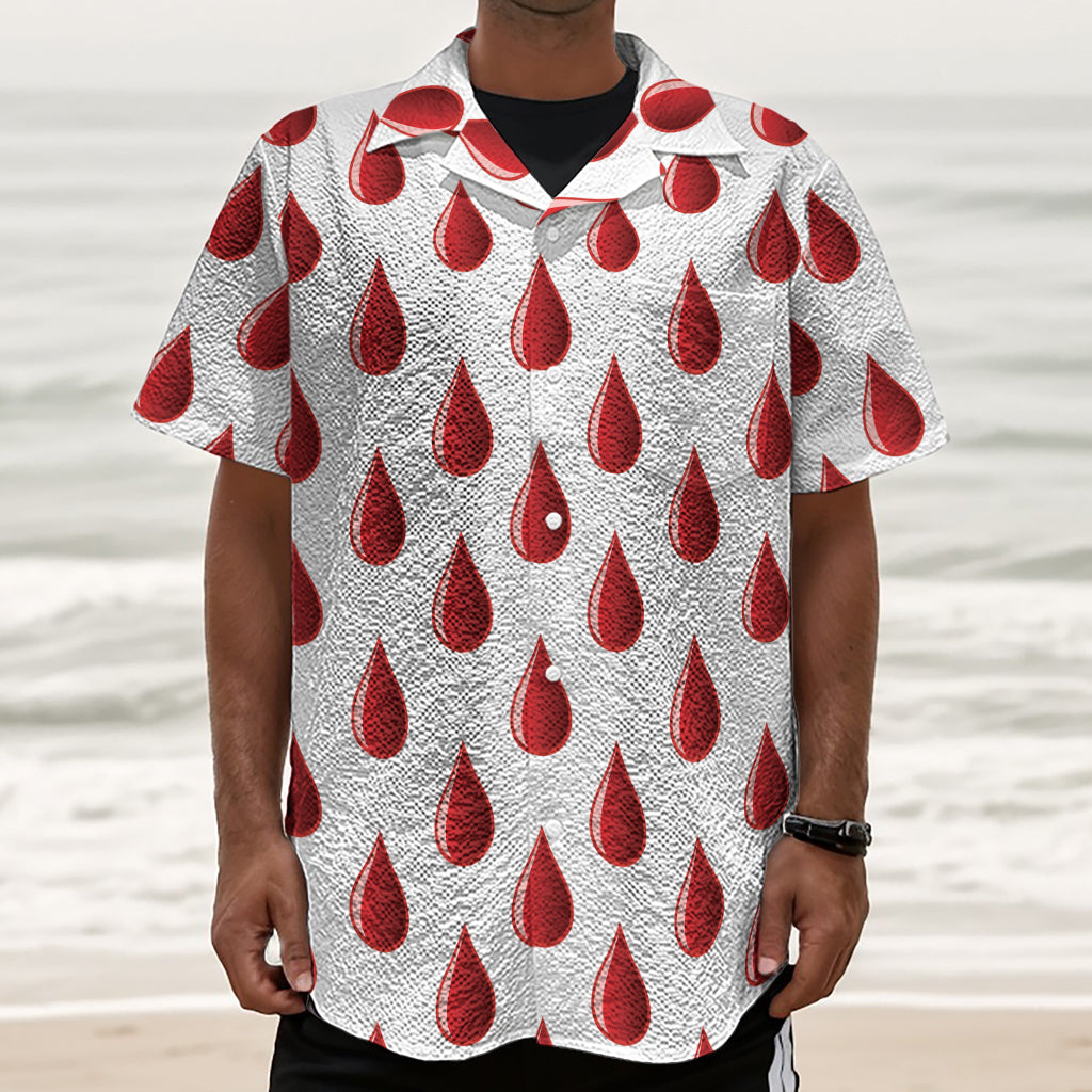 Red Blood Drop Pattern Print Textured Short Sleeve Shirt