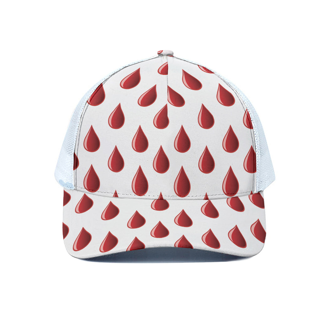 Red Blood Drop Pattern Print White Mesh Trucker Cap