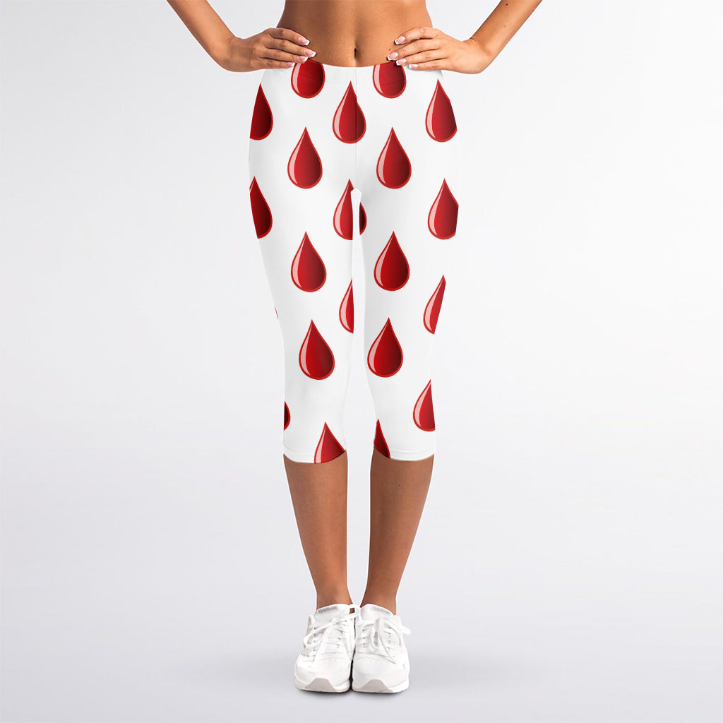 Red Blood Drop Pattern Print Women's Capri Leggings