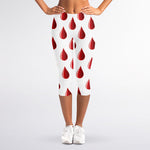 Red Blood Drop Pattern Print Women's Capri Leggings
