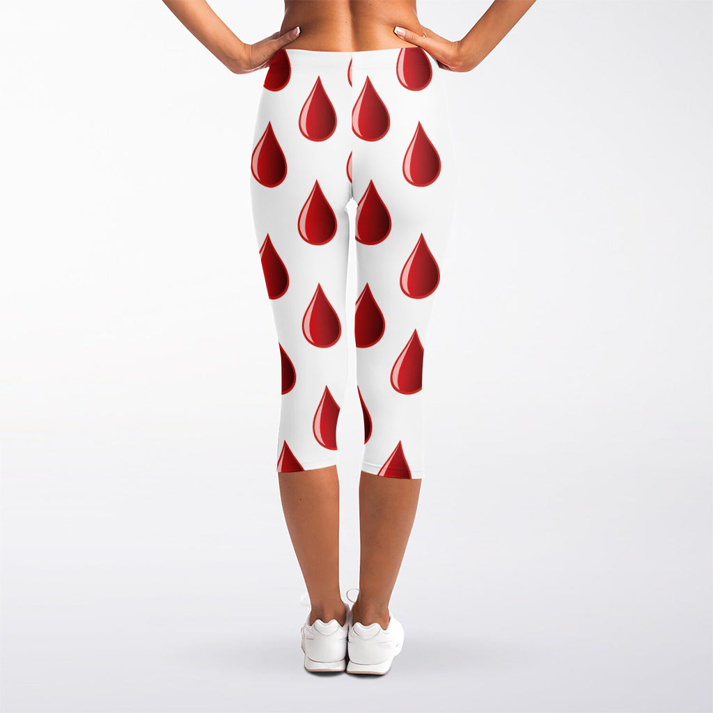 Red Blood Drop Pattern Print Women's Capri Leggings