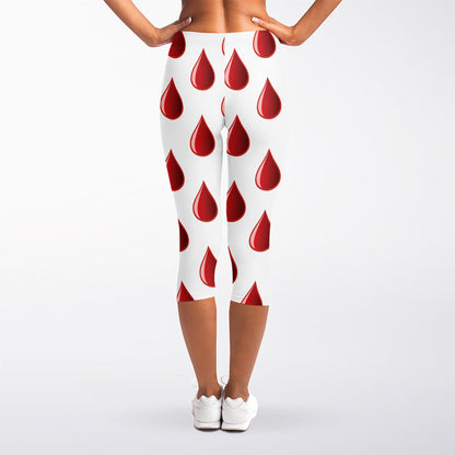 Red Blood Drop Pattern Print Women's Capri Leggings