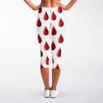 Red Blood Drop Pattern Print Women's Capri Leggings