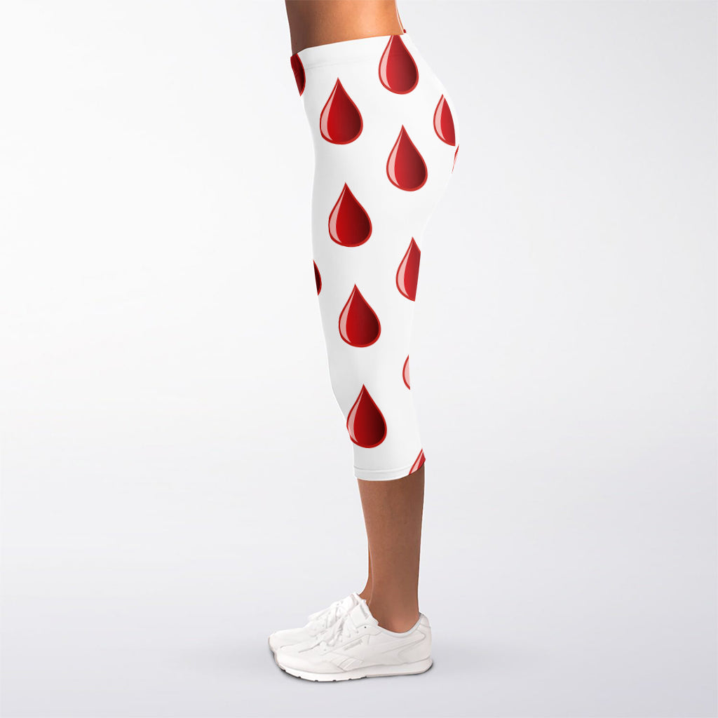 Red Blood Drop Pattern Print Women's Capri Leggings