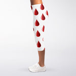 Red Blood Drop Pattern Print Women's Capri Leggings