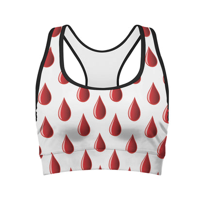 Red Blood Drop Pattern Print Women's Sports Bra