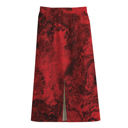 Red Blood Print Cotton Front Slit Maxi Skirt