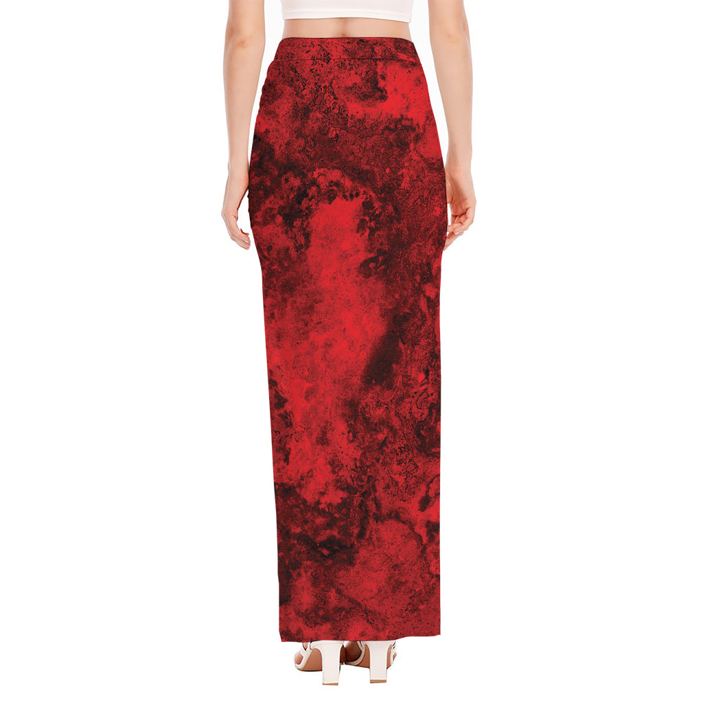 Red Blood Print High Slit Maxi Skirt