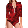 Red Blood Print Long Sleeve Swimsuit