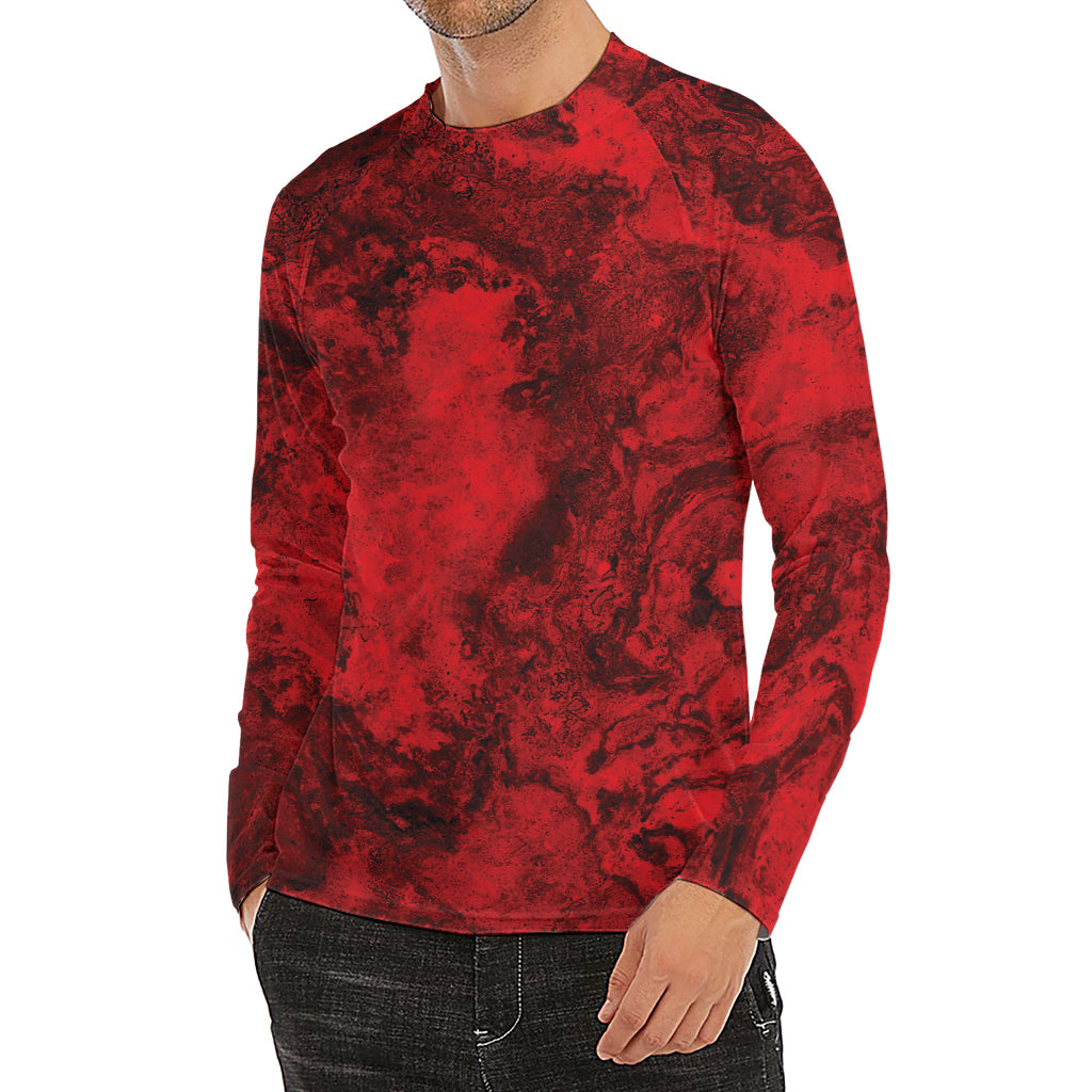 Red Blood Print Men's Long Sleeve Rash Guard