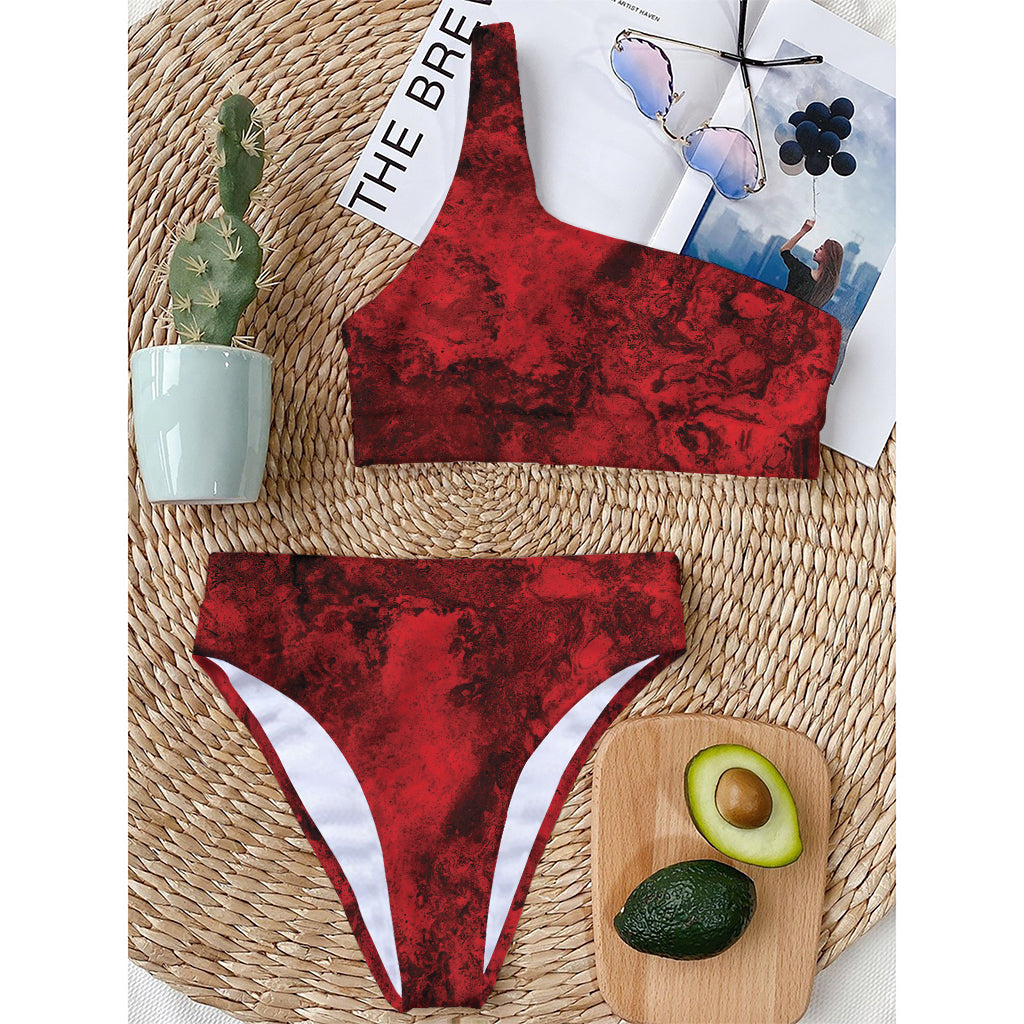 Red Blood Print One Shoulder Bikini Top