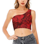 Red Blood Print One Shoulder Crop Top