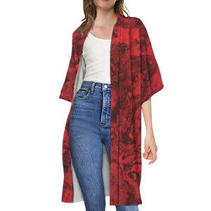 Red Blood Print Open Front Beach Cover Up