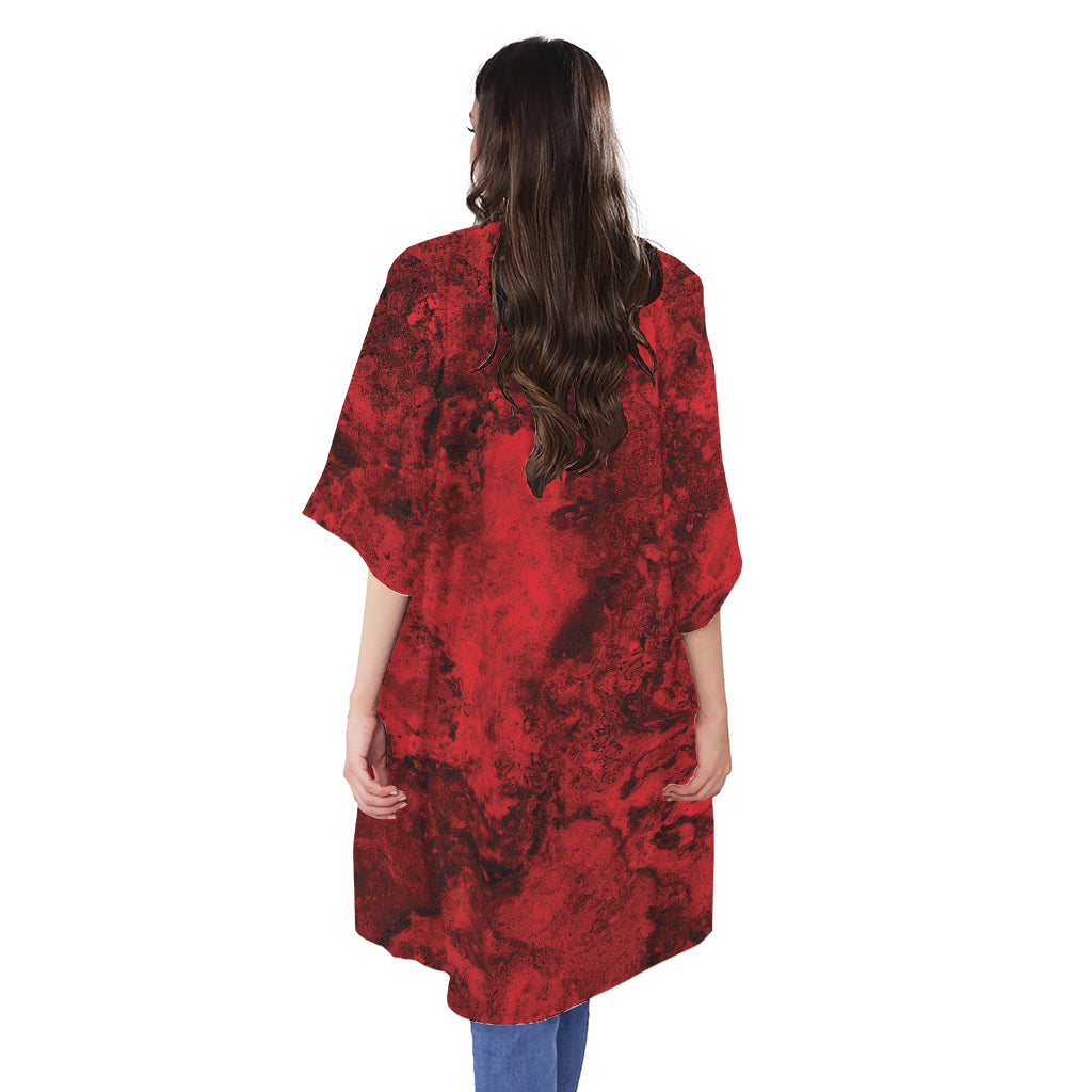 Red Blood Print Open Front Beach Cover Up