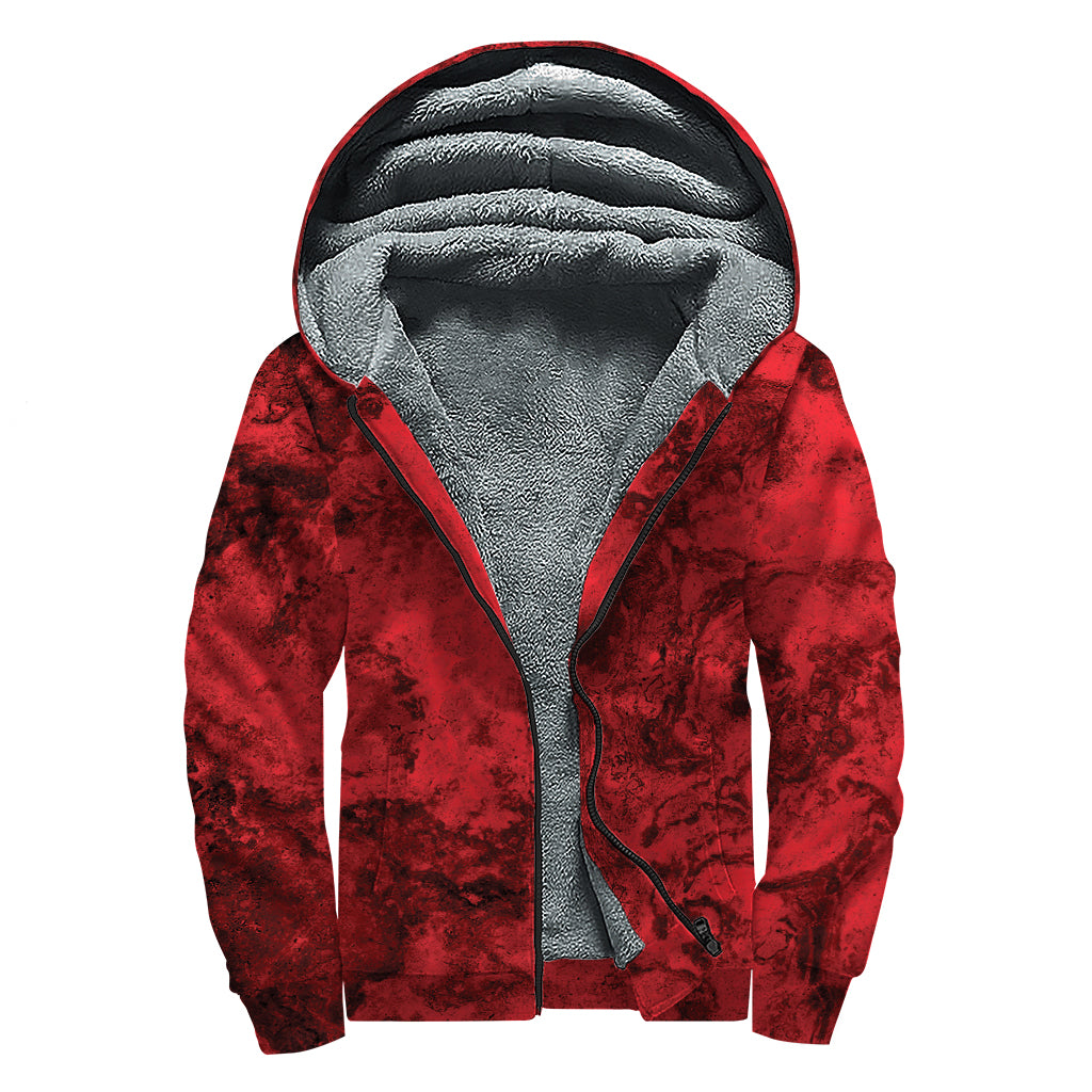 Red Blood Print Sherpa Lined Zip Up Hoodie