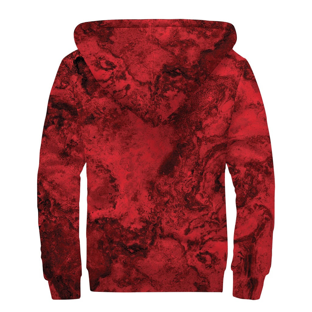 Red Blood Print Sherpa Lined Zip Up Hoodie