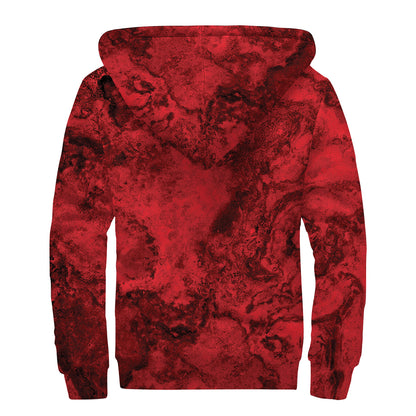 Red Blood Print Sherpa Lined Zip Up Hoodie