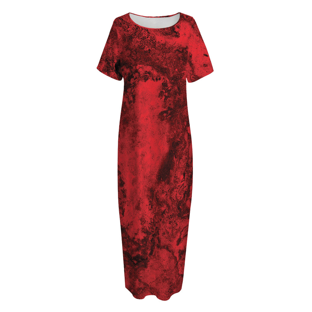 Red Blood Print Short Sleeve Long Nightdress