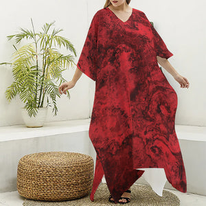 Red Blood Print Silk V-Neck Kaftan Dress