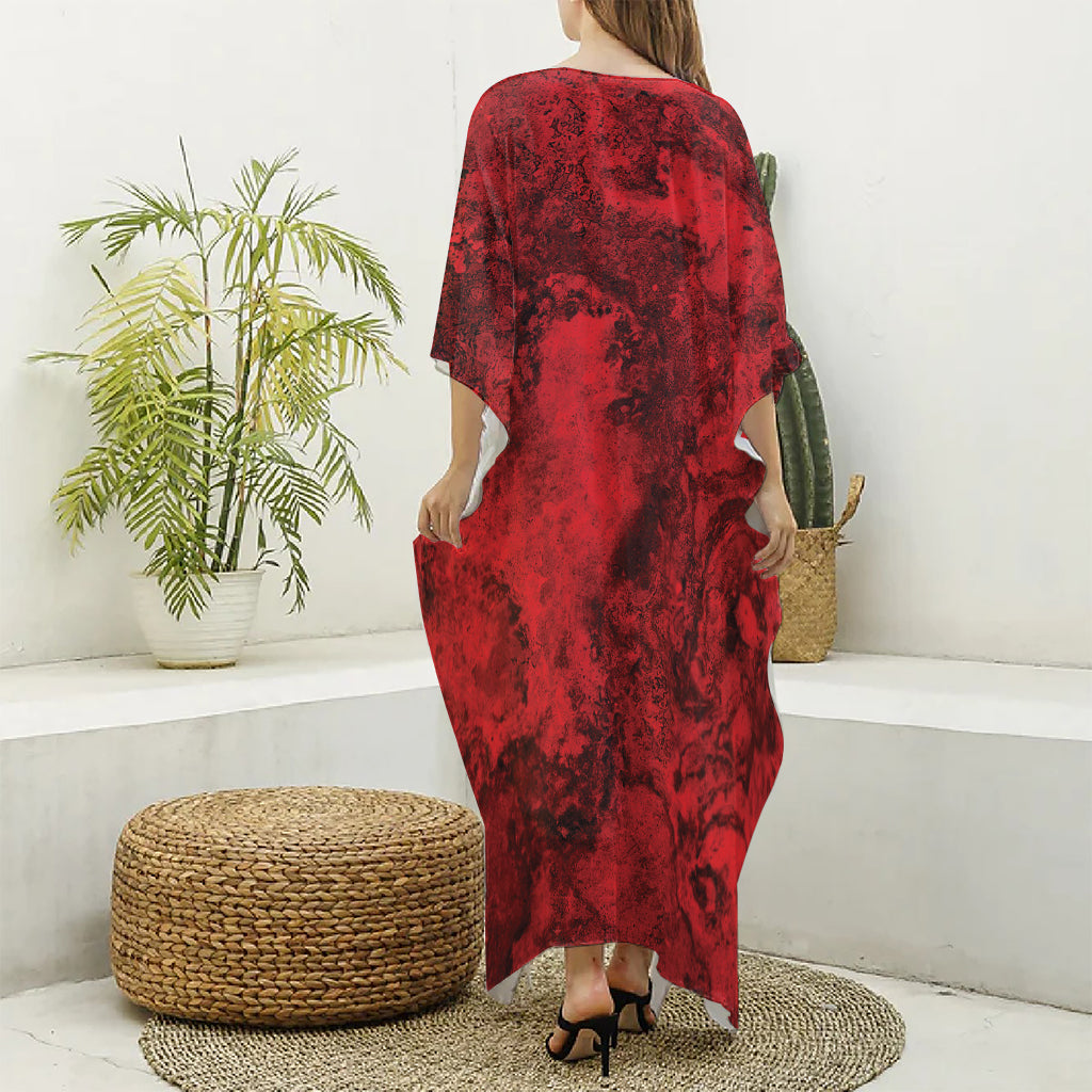 Red Blood Print Silk V-Neck Kaftan Dress