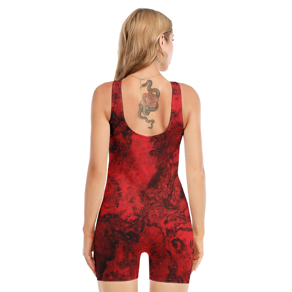 Red Blood Print Sleeveless One Piece Swimsuit