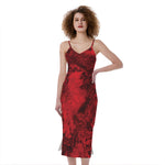 Red Blood Print Slim Fit Midi Cami Dress