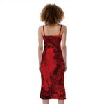 Red Blood Print Slim Fit Midi Cami Dress