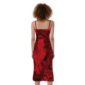 Red Blood Print Slim Fit Midi Cami Dress