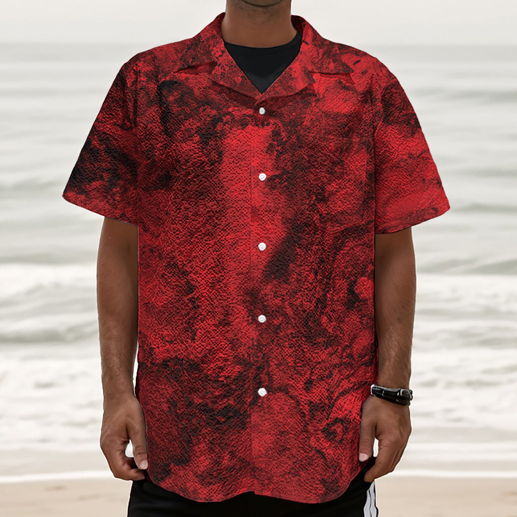 Red Blood Print Textured Short Sleeve Shirt