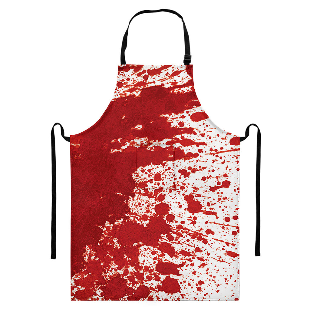 Red Blood Stains Print Bib Apron With Pocket