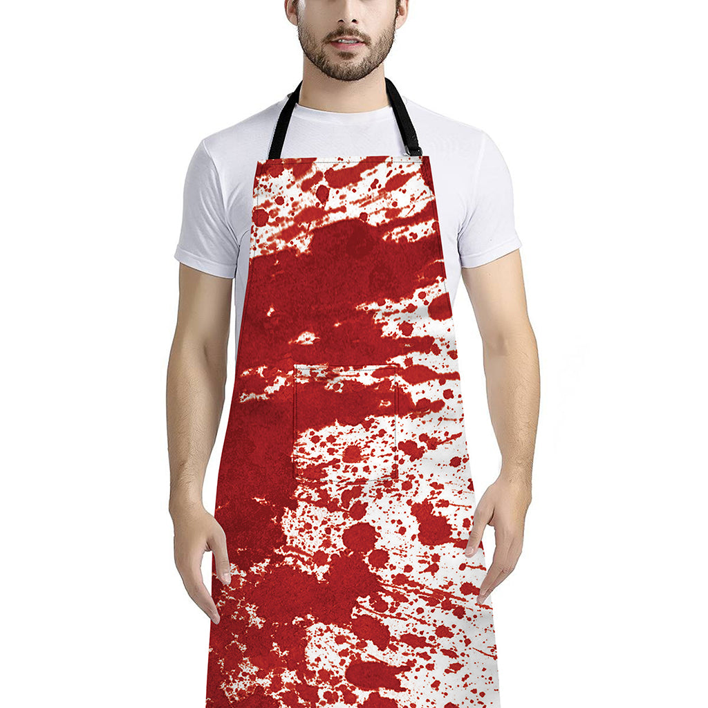 Red Blood Stains Print Bib Apron With Pocket