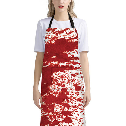 Red Blood Stains Print Bib Apron With Pocket
